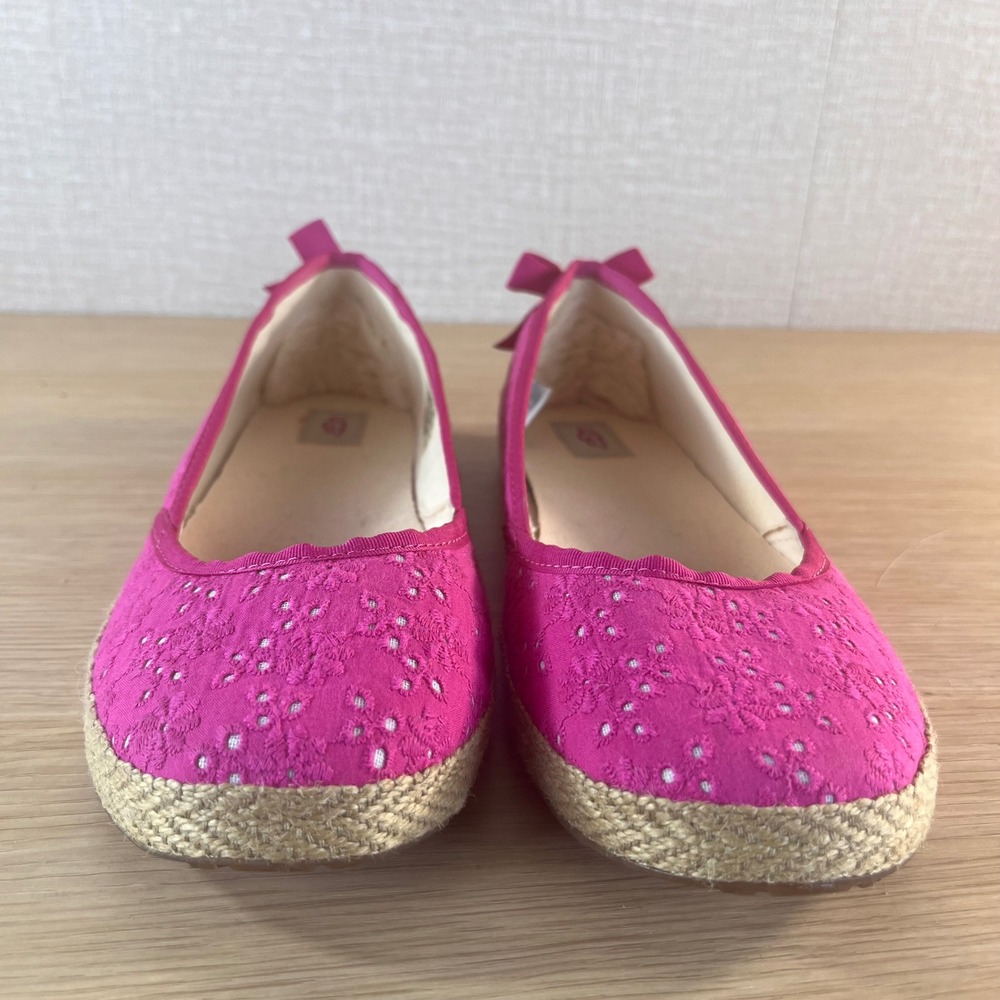 UGG Indah Ballet Flats Pink Eyelet Espadrille Bow Slip On Shoes Women's 6 - Picture 2 of 11